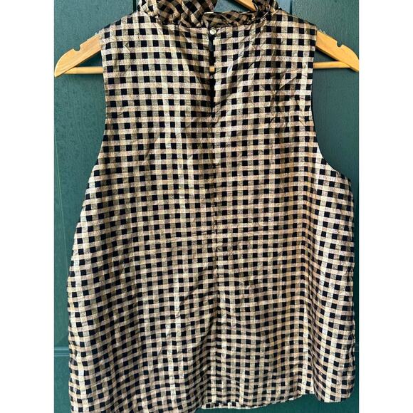 J.Crew Gold Gingham Metallic Halter Top M Black Sleeveless Holiday Party Blouse - Picture 3 of 7